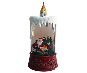 Santa Placing Gift By The Fireplace Scene Candle Lighted Water Lantern - Sonny & Dew 