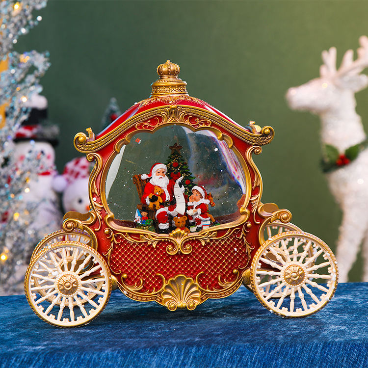Vintage Carriage-Shaped Snow globe Swirling Glitter and Christmas Music - Sonny & Dew 