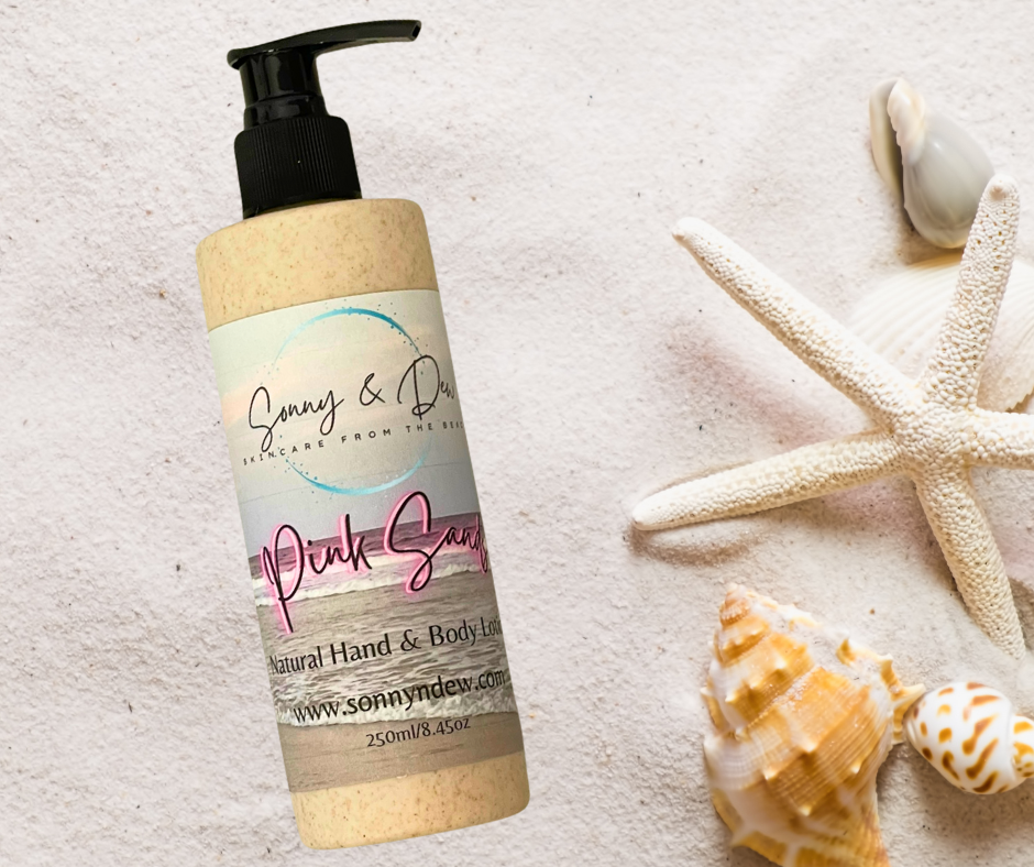Immerse yourself in the indulgent experience of Pink Sands Moisturizing Natural Body Lotion, now available in an eco-friendly 8.45oz bottle made with biodegradable wheat straw plastic. This luxurious lotion is carefully crafted to provide deep hydration and conditioning for dry skin, leaving you with a silky, smooth feel.